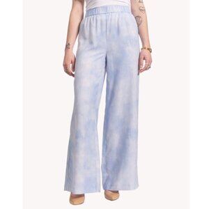 NAADAM Pants Washed Silk Wide Leg Blue Pull On Elastic Waist Lightweight Size S